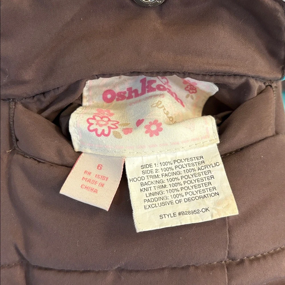 Oshkosh Reversible Convertible Puffer Jacket Vest Brown Pink Floral Girls Size 6